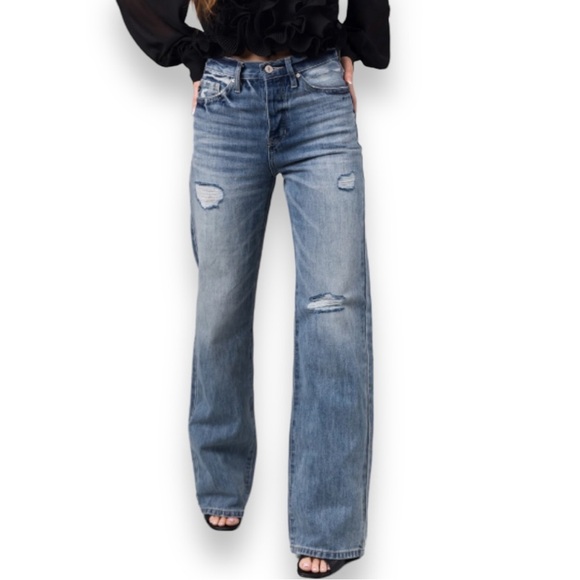 KanCan Denim - KANCAN Distressed High Rise 90's Flare Wide Leg Jeans Size 24 | EUC